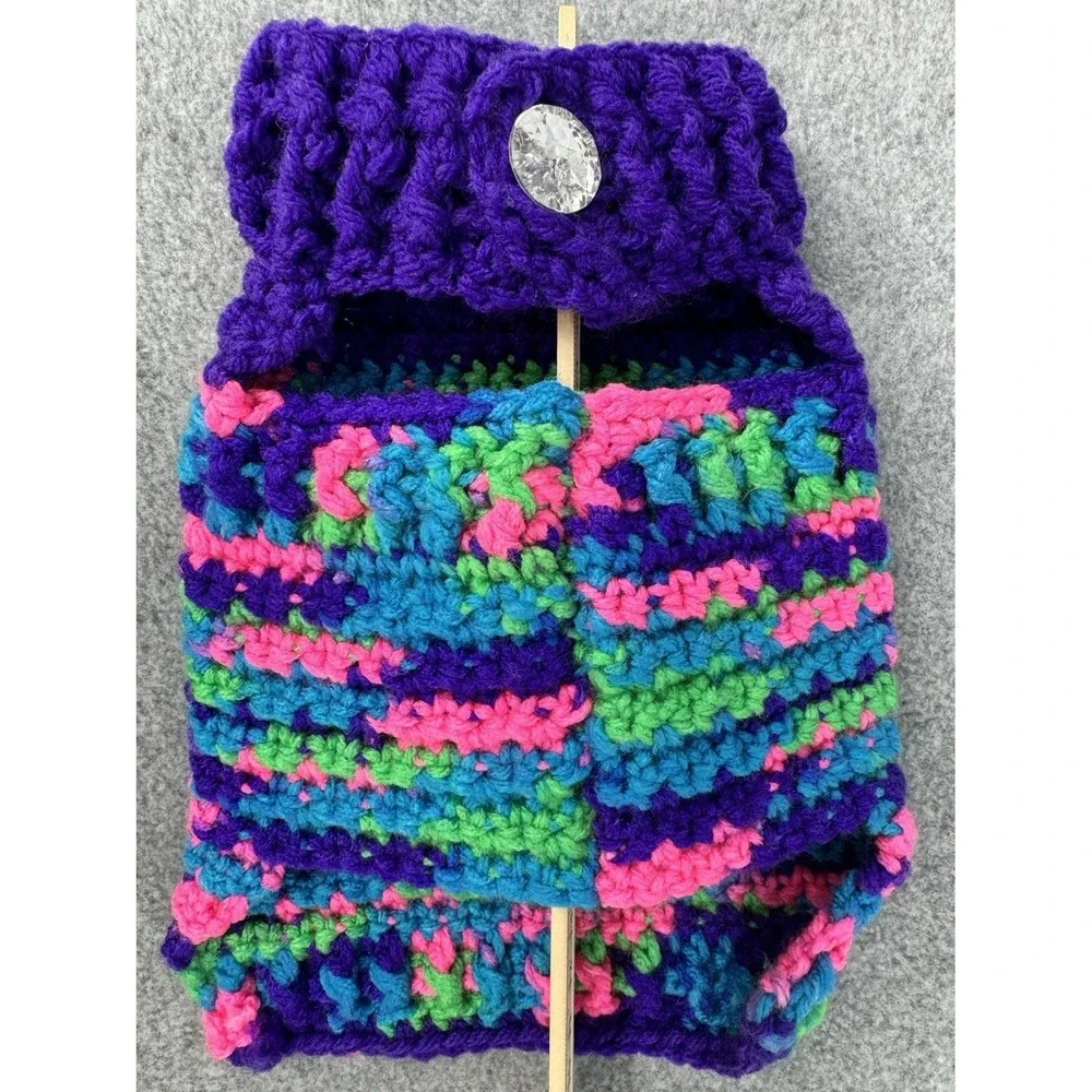 Dog Sweater Small Purple Pink Green Crochet‎ Handmade